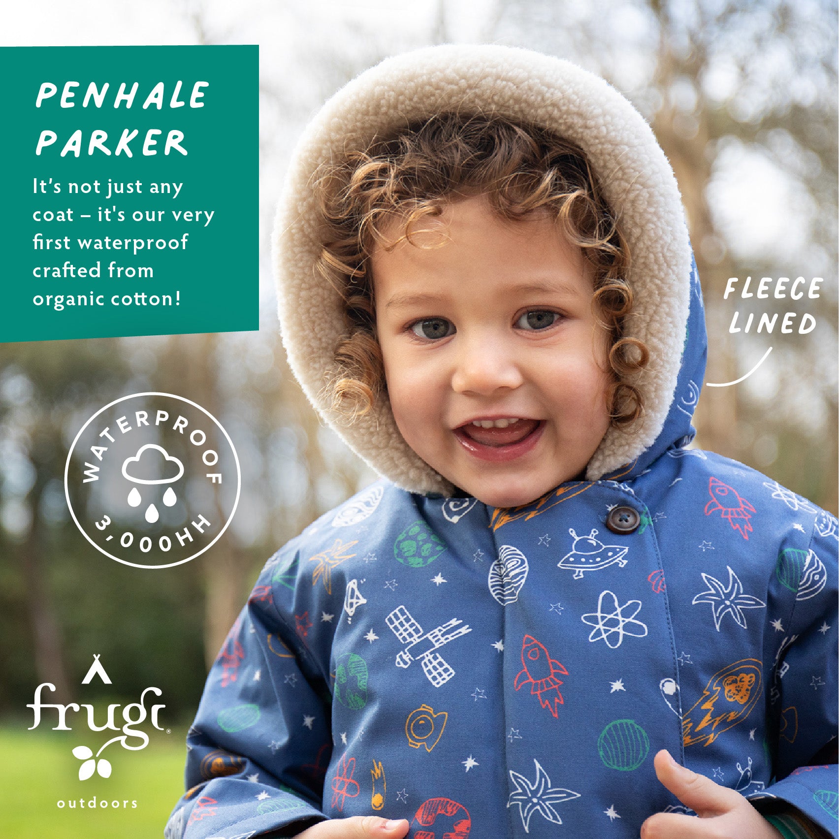 The name label inside the Frugi Little Penhale Parka - Dream Big/Navy