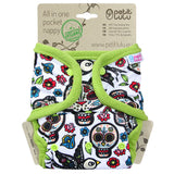 Petit Lulu AIO Pocket Nappy Snaps - Mexican Skulls (on white)