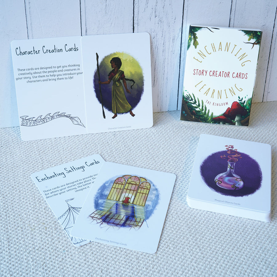 Beautifully Illustrated Story Creator Cards by The Phive - The Kingdom. These Creator Cards are designed to get little ones thinking creatively about how to write their own stories. The cards shown are Character Creation Cards