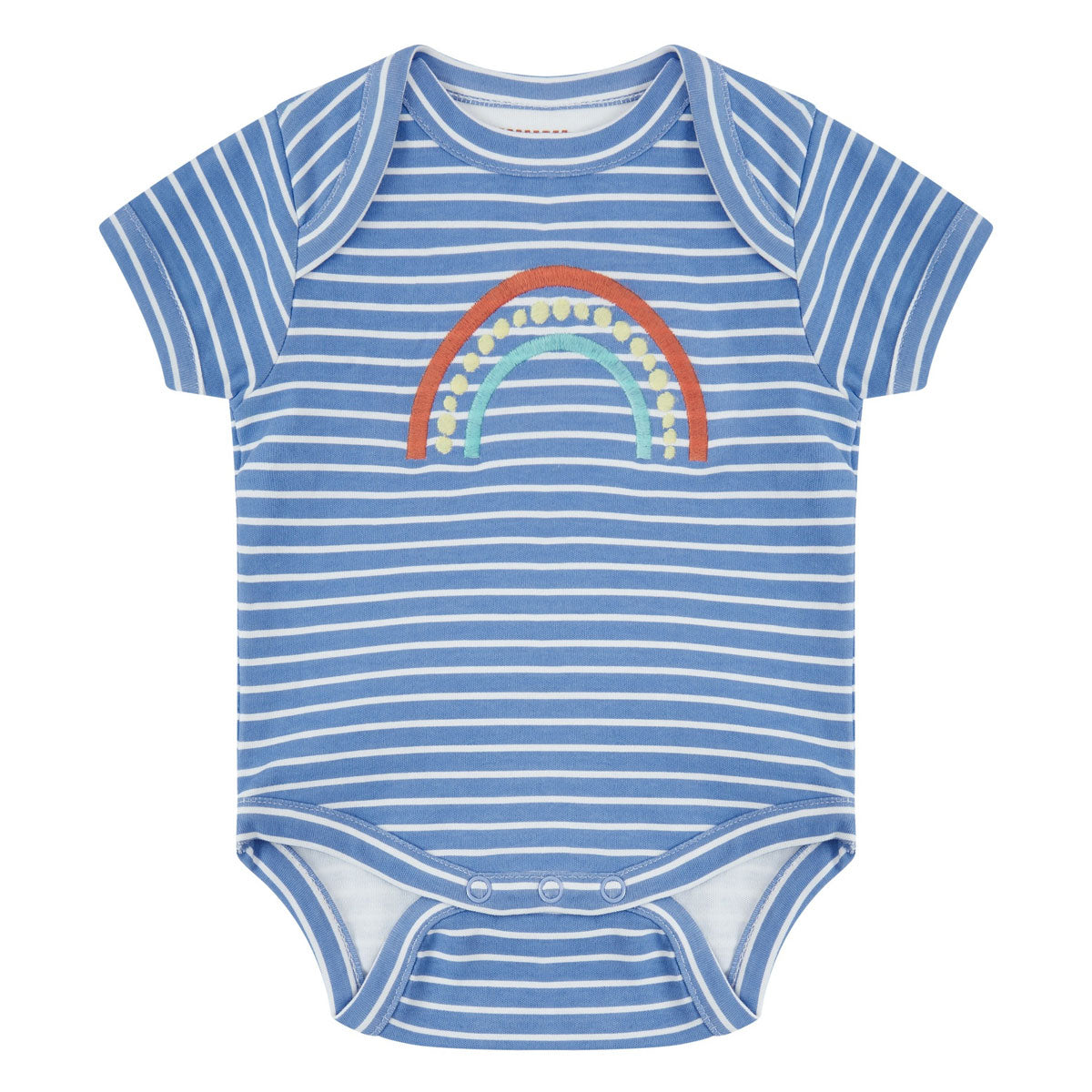 Piccalilly blue striped organic cotton baby body on a white background