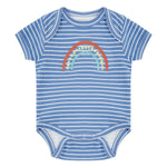 Piccalilly blue striped organic cotton baby body on a white background