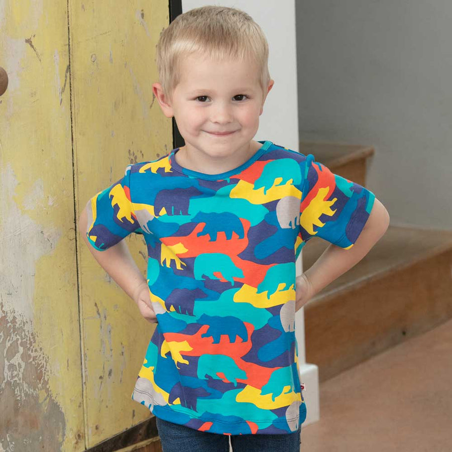 Piccalilly Camo Bear T-Shirt being worn by a child