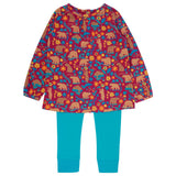 two piece children playset consisting of long sleeve top with the honey bear print and teal leggings from piccalilly