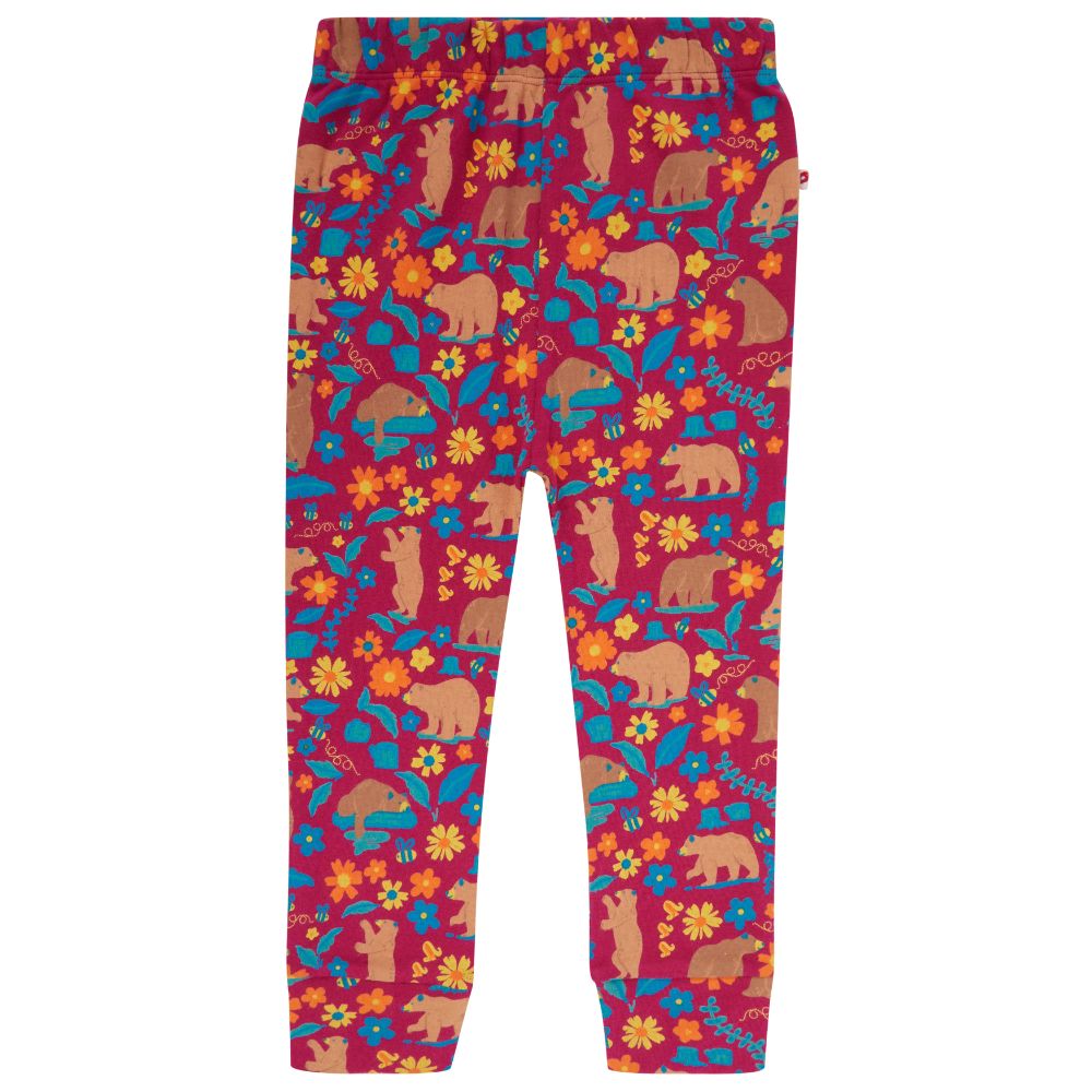 burgundy red children leggings with the honey bear print from piccalilly