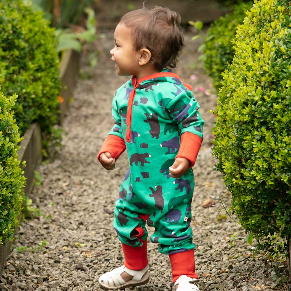 Piccalilly Mountain Bear Hooded Playsuit being worn by child