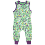 green organic cotton dungarees with the spring meadow print from piccalilly