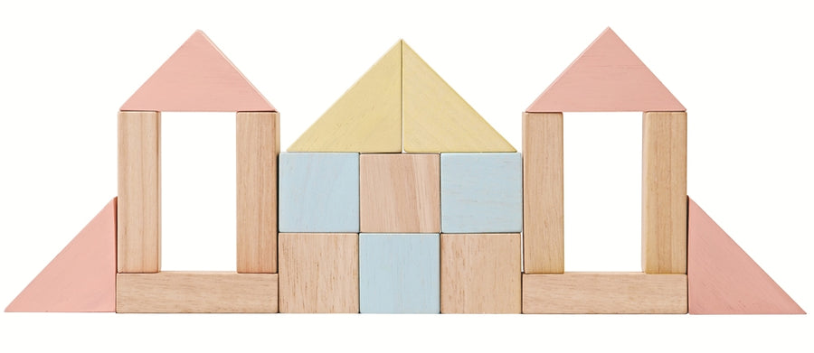 PlanToys Pastel Blocks set on a plain background. 