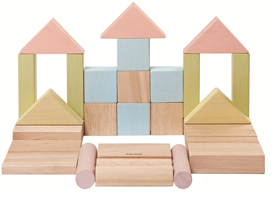 PlanToys Pastel Blocks set on a plain background. 