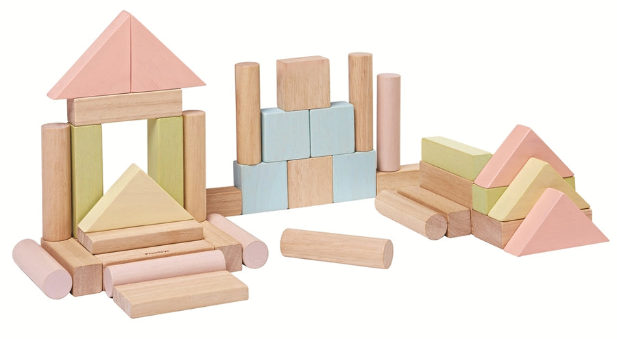 PlanToys Pastel Blocks set on a plain background. 