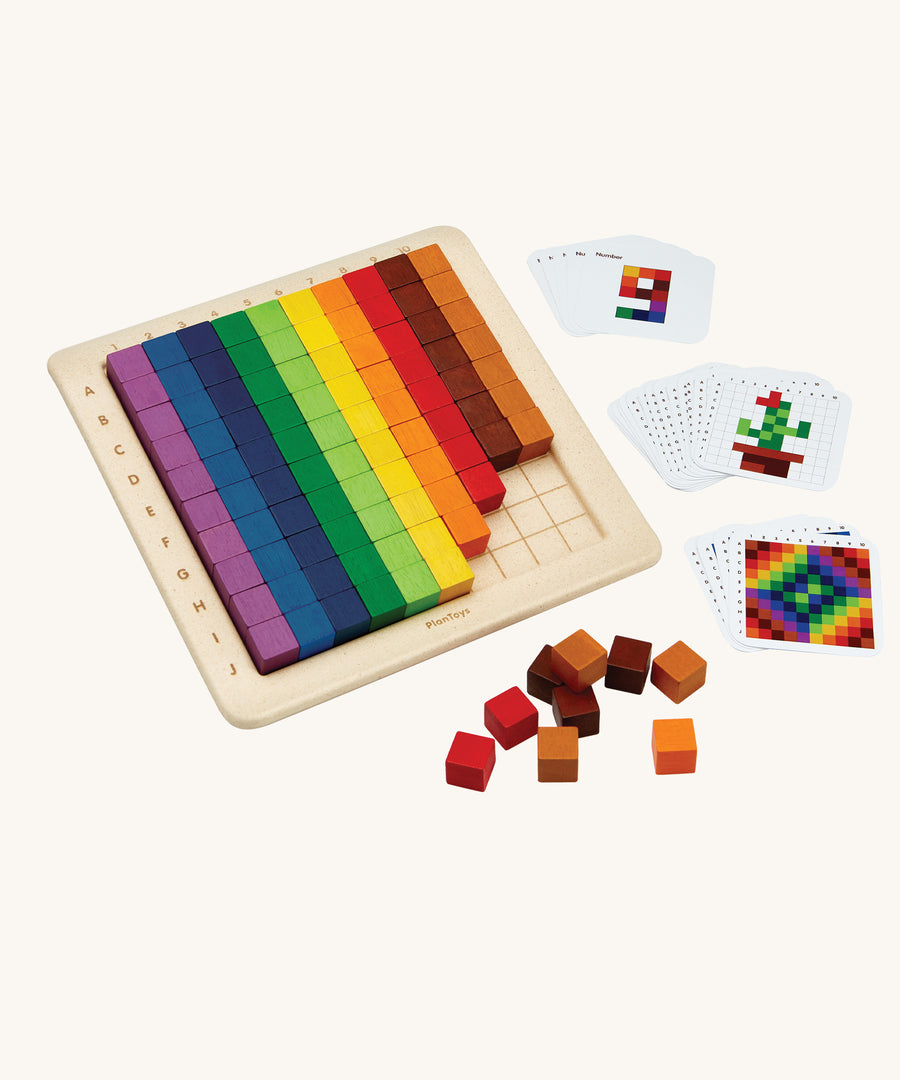 The PlanToys 100 Rainbow Counting Cubes on a plain background.