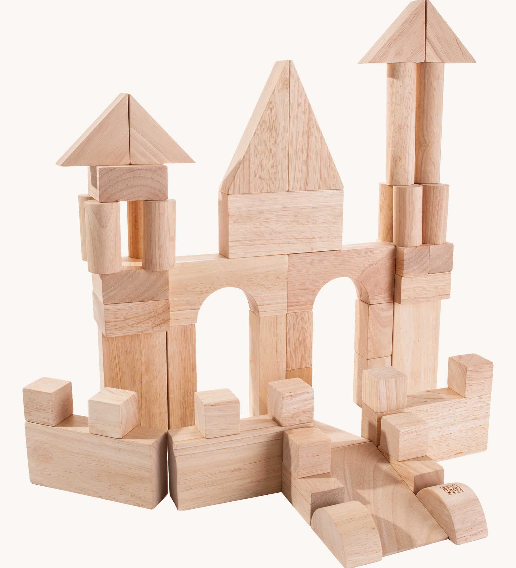 The PlanToys natural wooden 50 Unit Blocks on a plain background. 