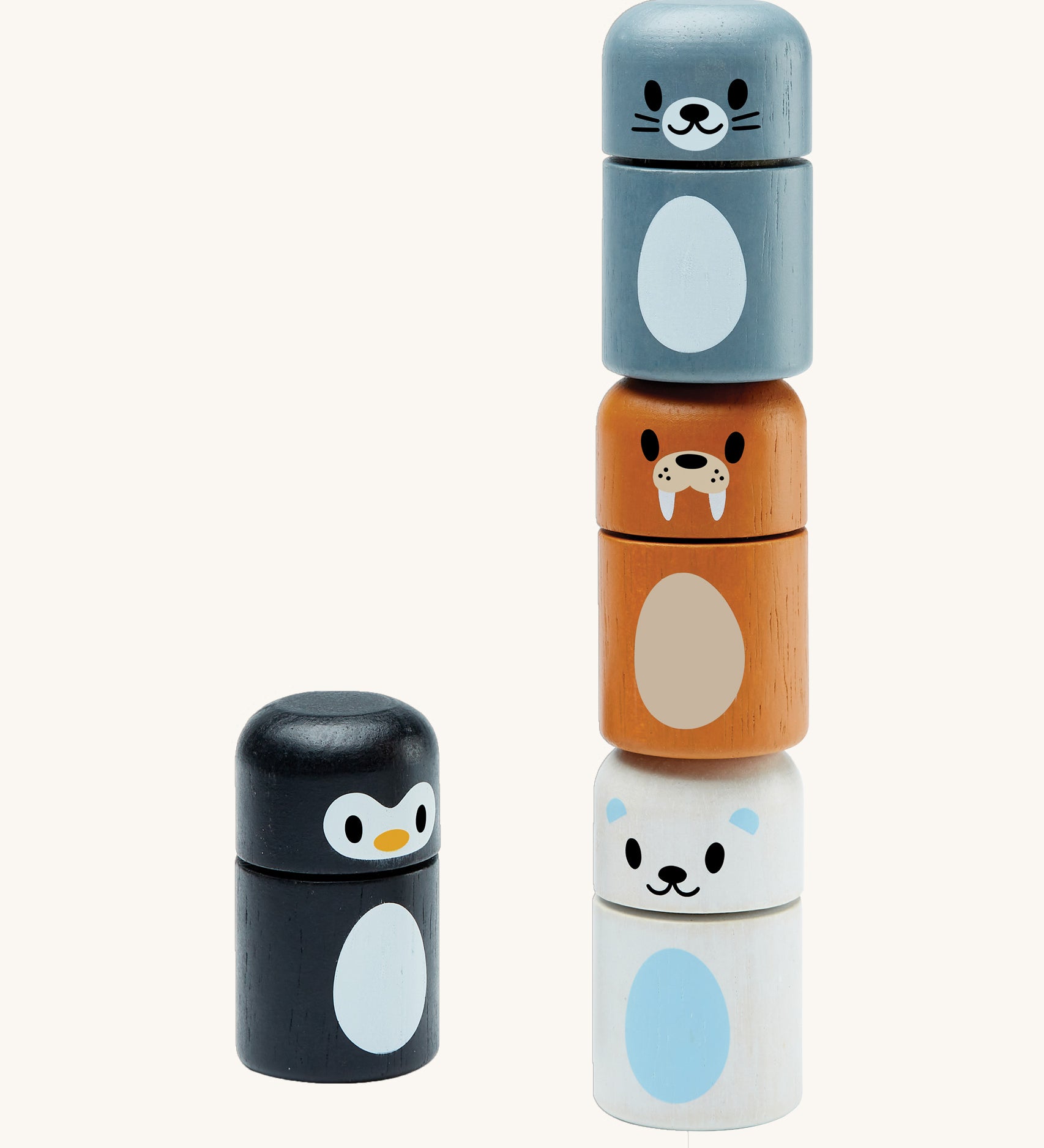 The PlanToys Arctic Animals Matching Blocks on a plain background. The blocks are pictured without their packaging. 