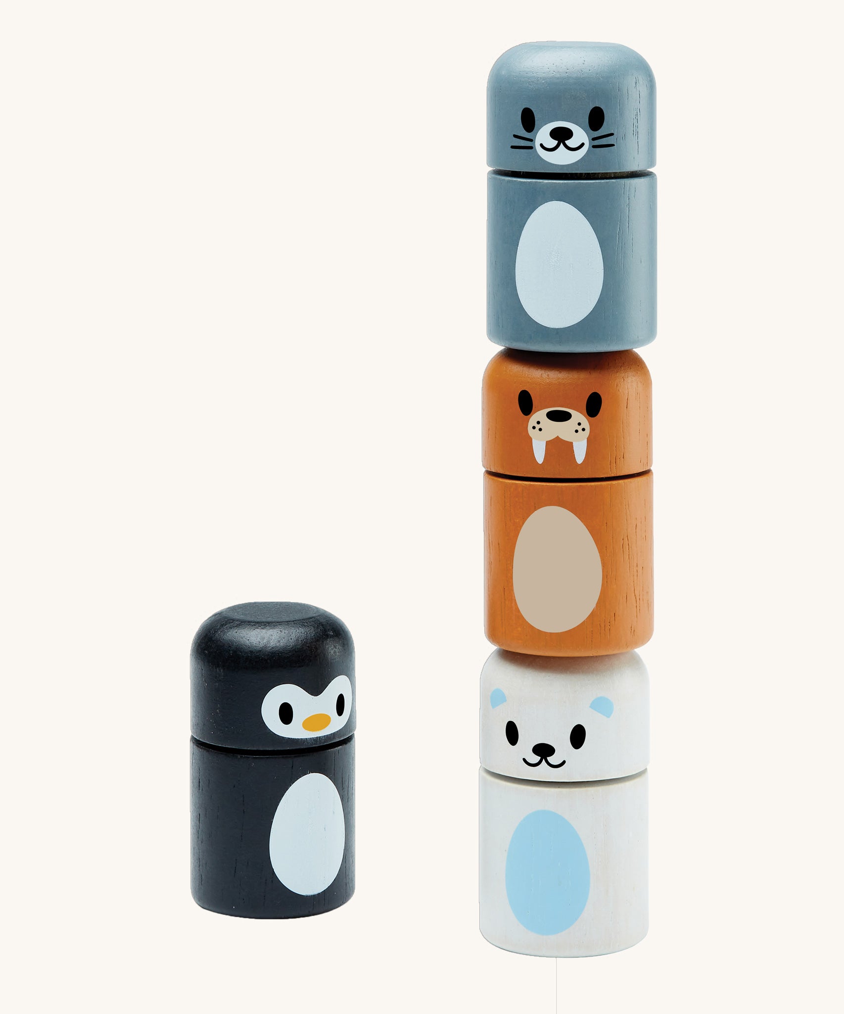 The PlanToys Arctic Animals Matching Blocks on a plain background. The blocks are pictured without their packaging. 