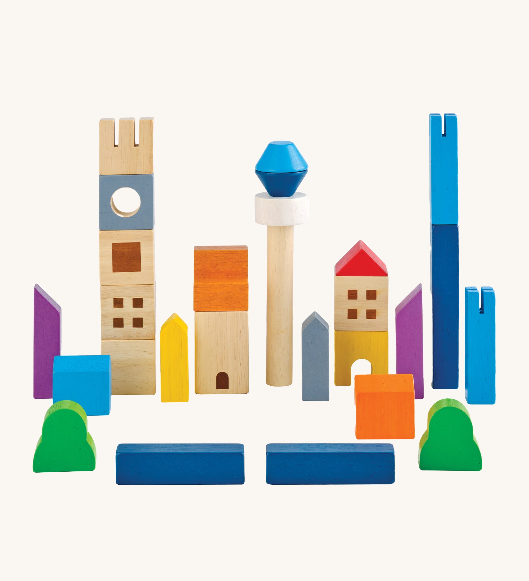 The PlanToys Cityscape Blocks. A set of 27 wooden blocks for creative