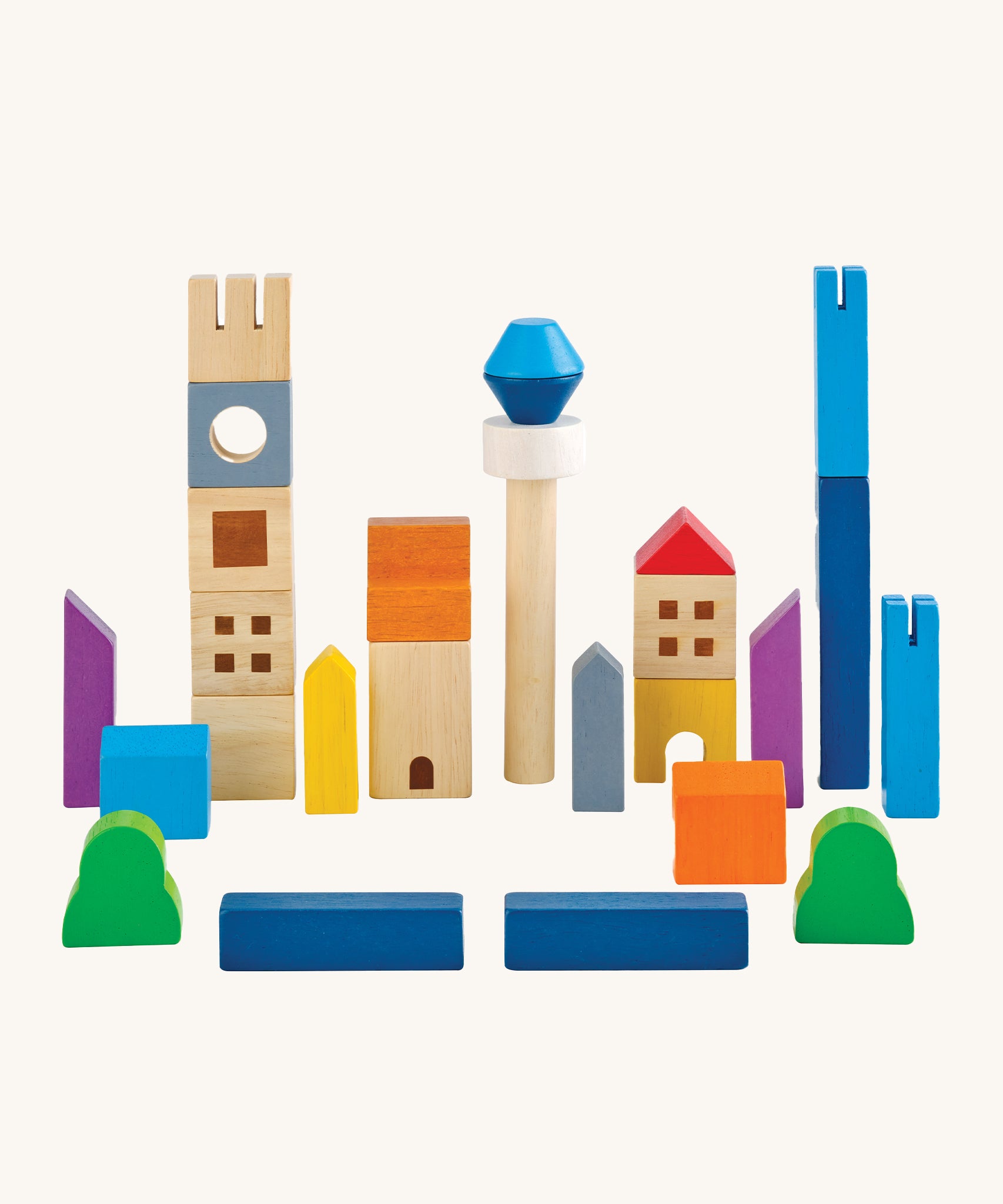 The PlanToys Cityscape Blocks. A set of 27 wooden blocks for creative