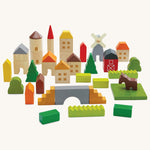 The PlanToys Countryside Blocks Set on a plain background. 
