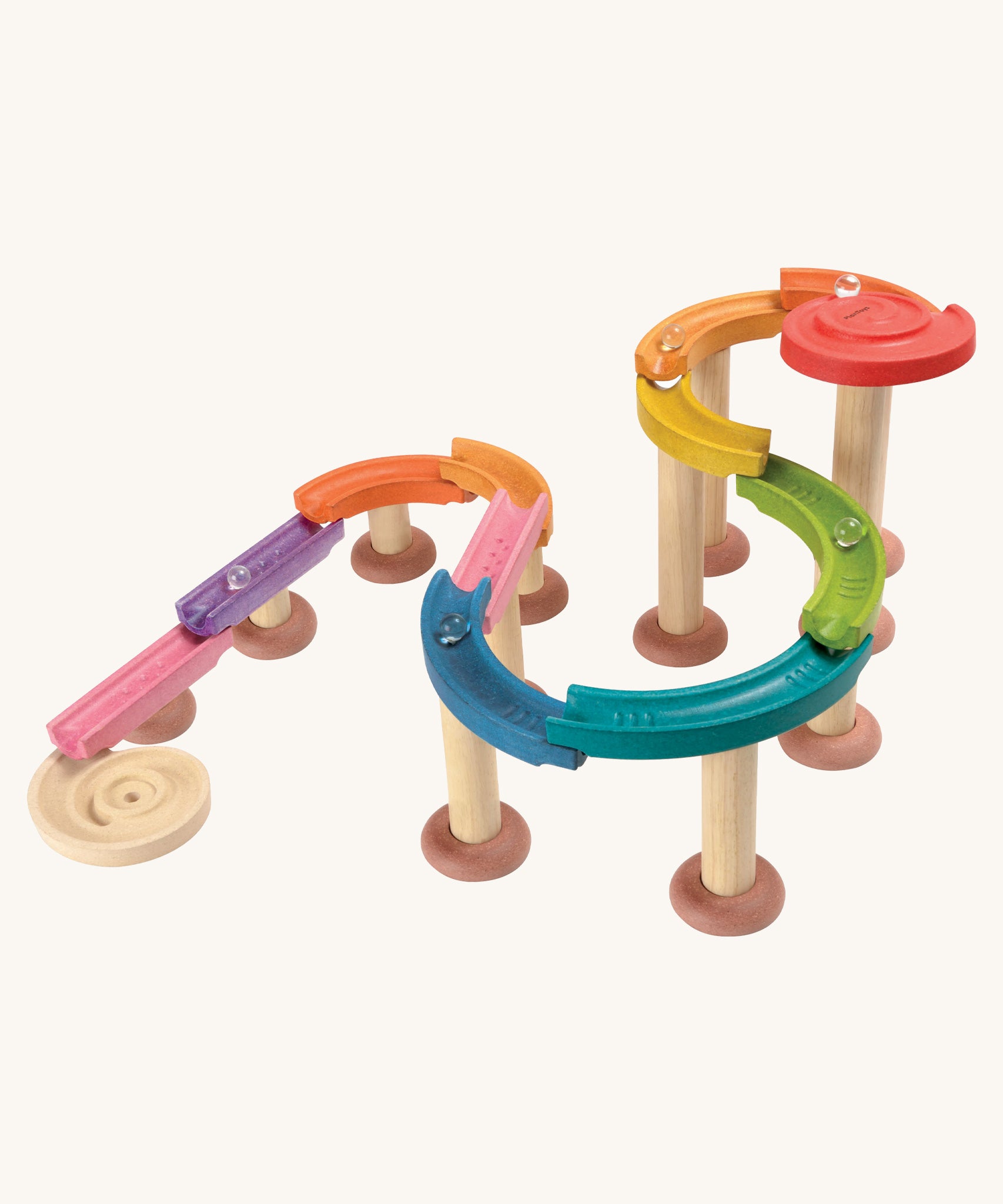 PlanToys deluxe Wooden Marble Run on a plain background. 