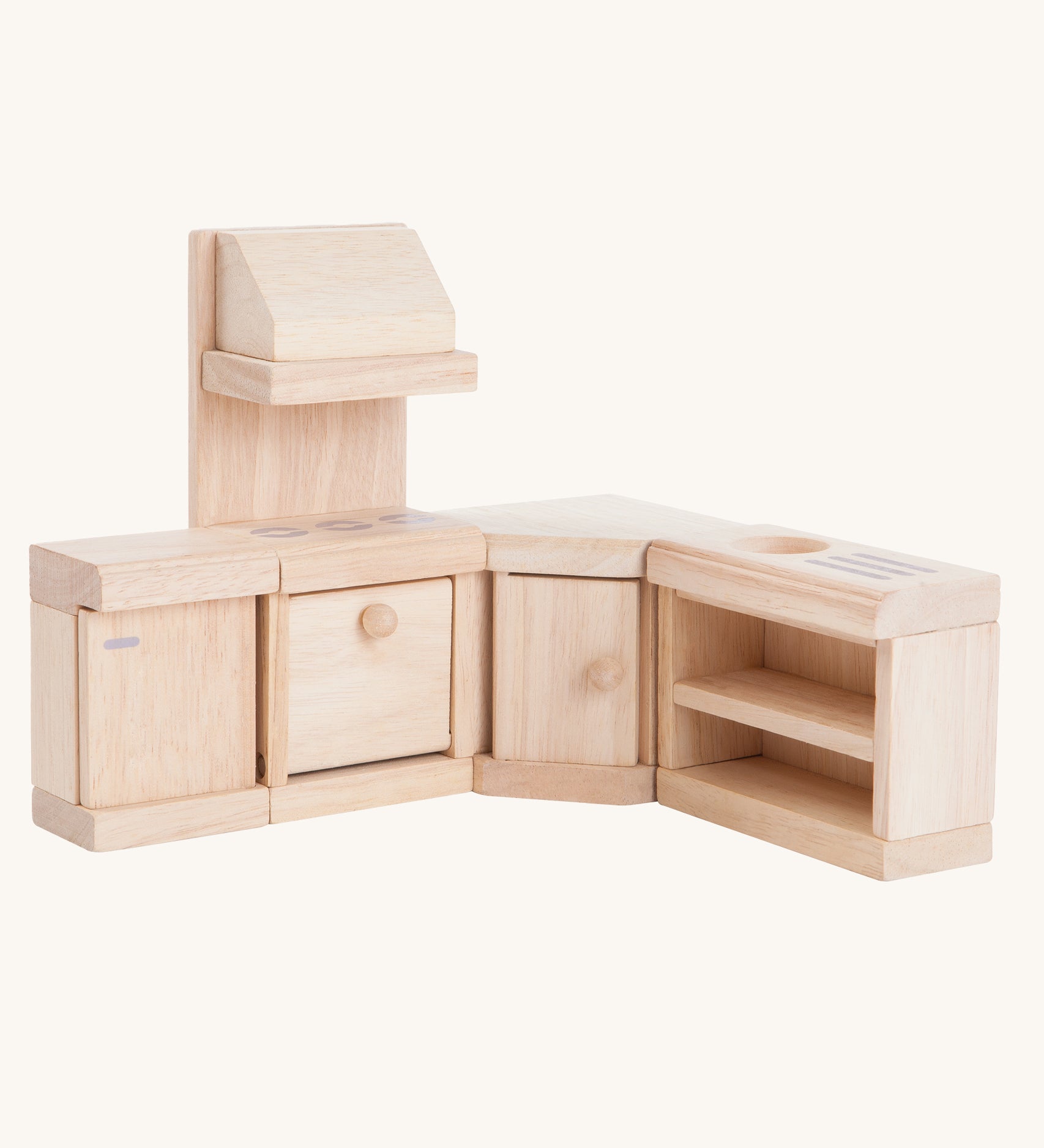 PlanToys Classic Kitchen furniture set on a plain background. 
