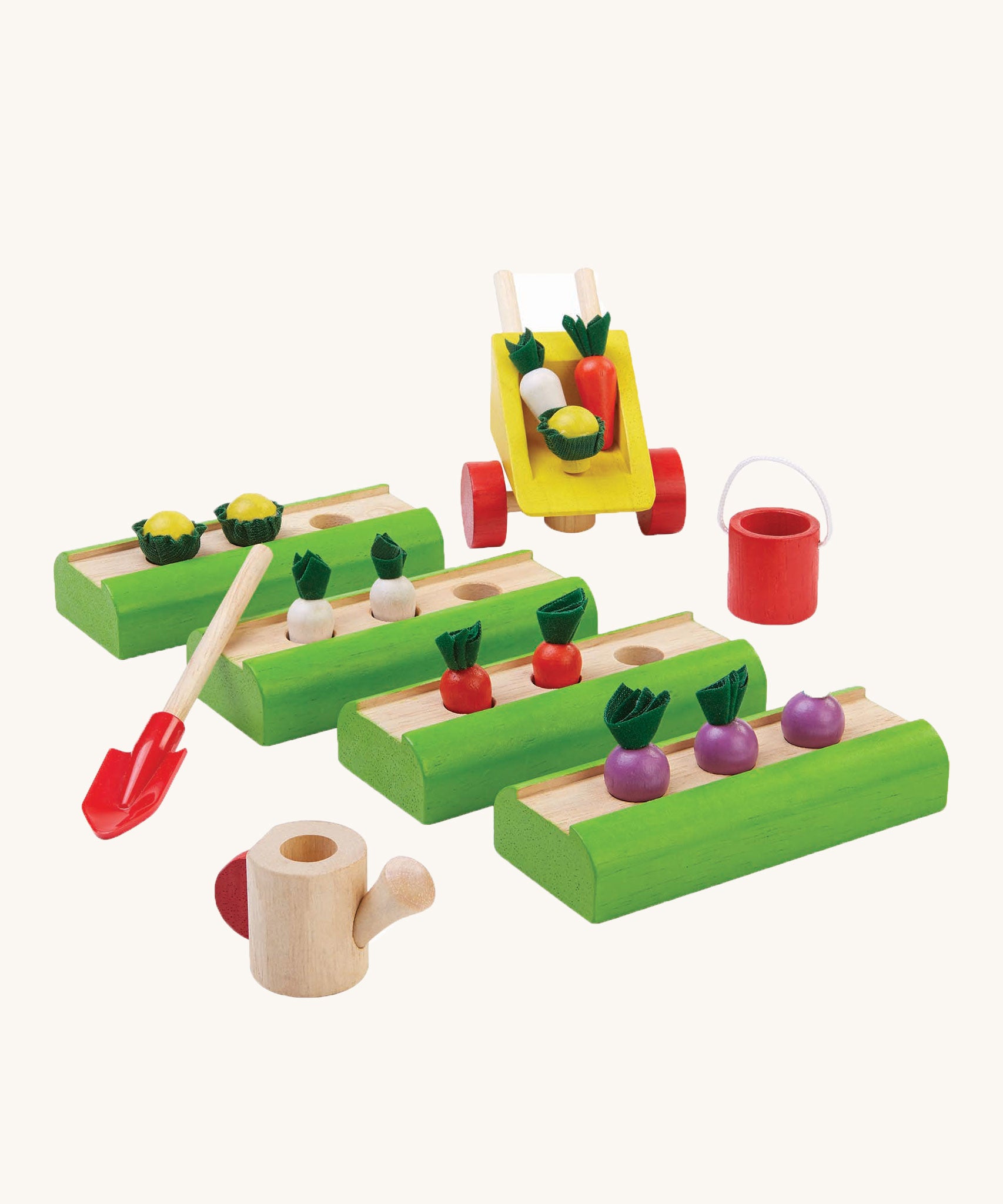 PlanToys Dolls House Toy Vegetable Garden on a plain background. 