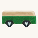 A side view of the PlanToys Green Bus on a plain background. 