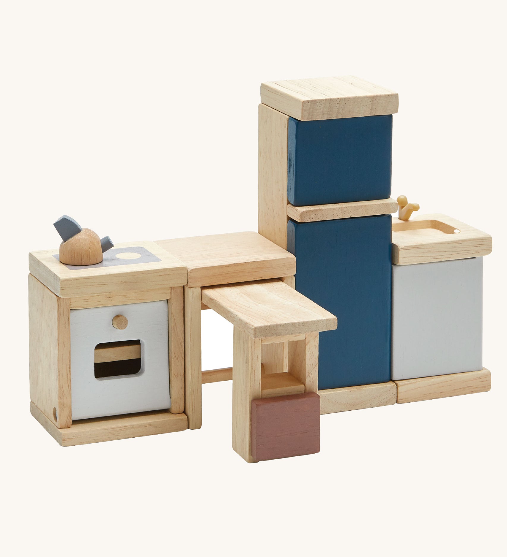 The PlanToys Kitchen Dolls House Furniture set on a plain background. 