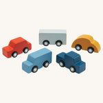 The PlanToys Mini Cars Set on a plain background. 
