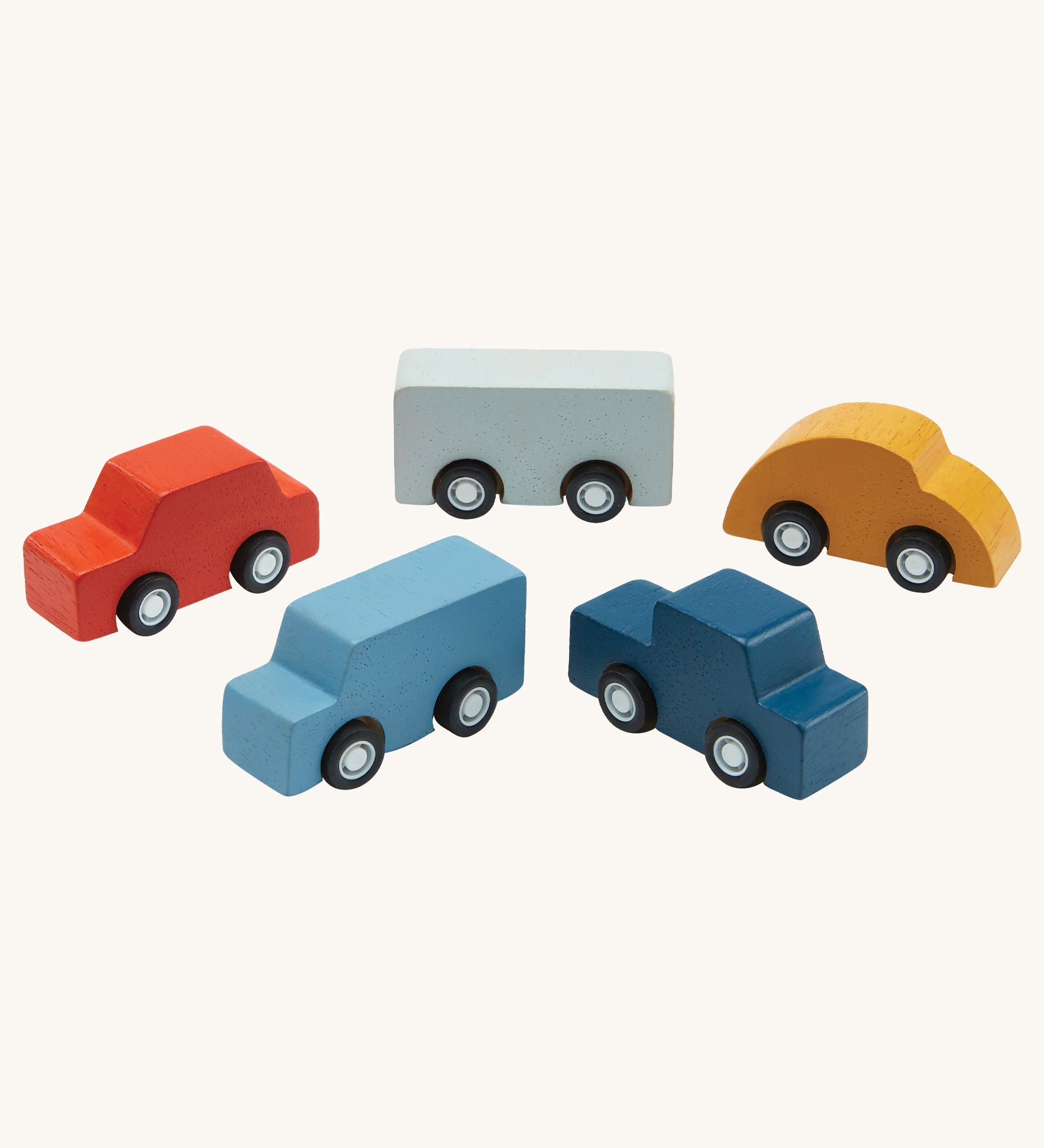 The PlanToys Mini Cars Set on a plain background. 
