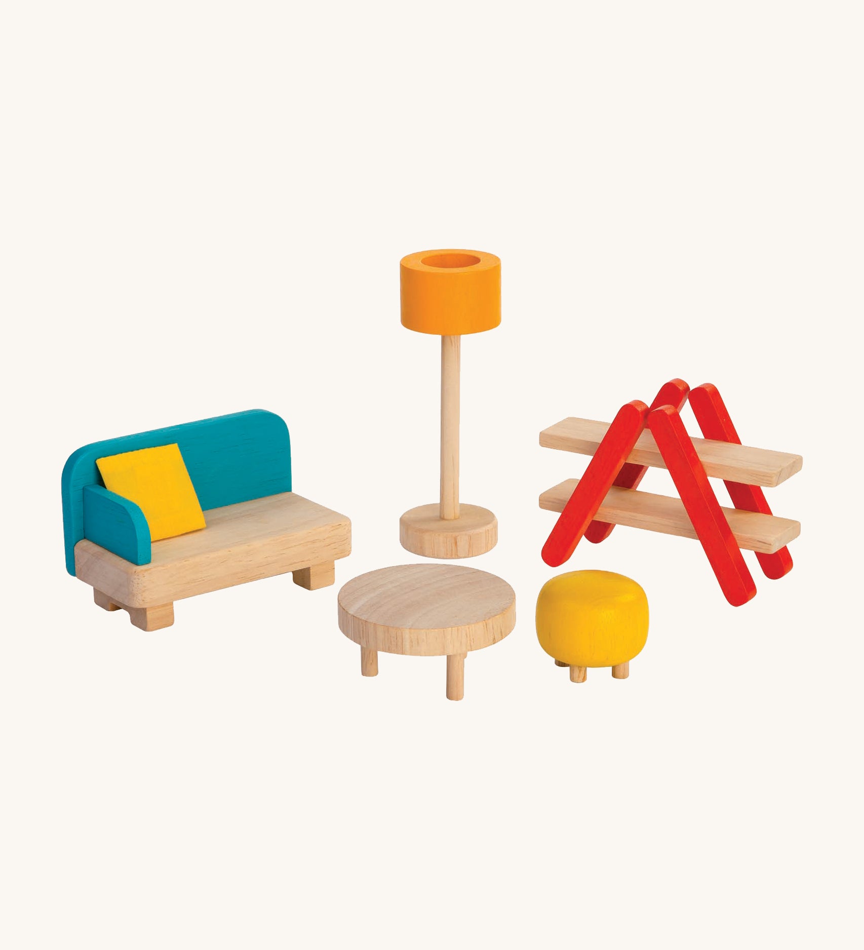 PlanToys Modern Living Room Dolls House Furniture on a plain background. 