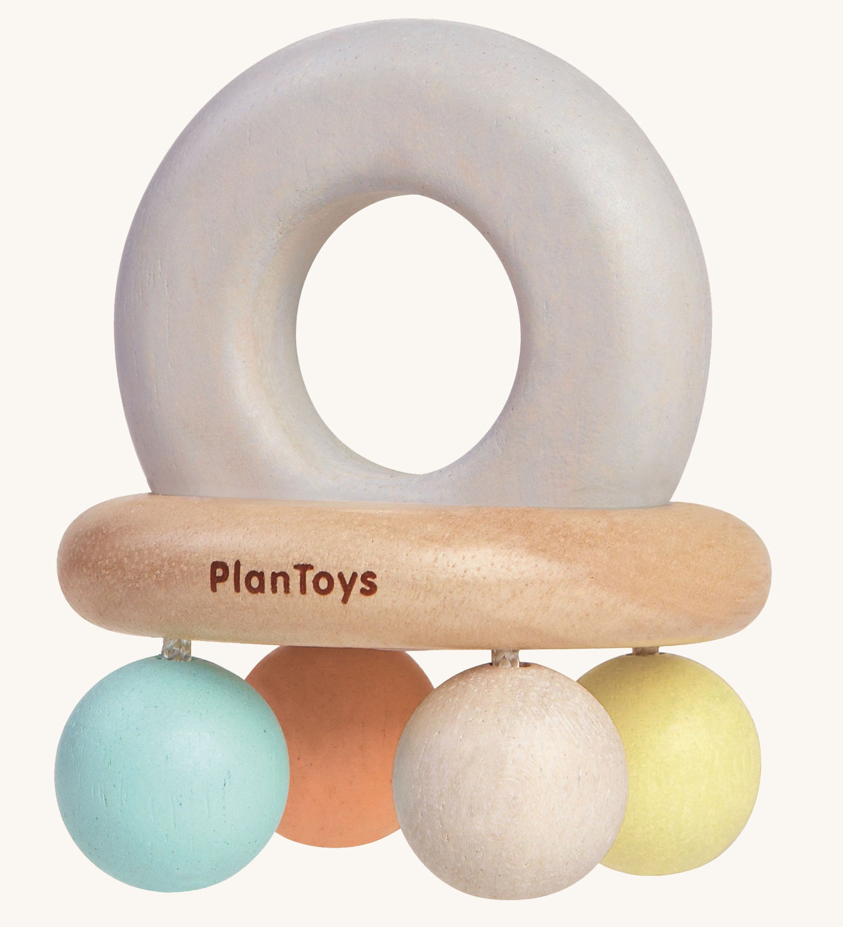 The PlanToys Pastel Bell Rattle on a plain background. 