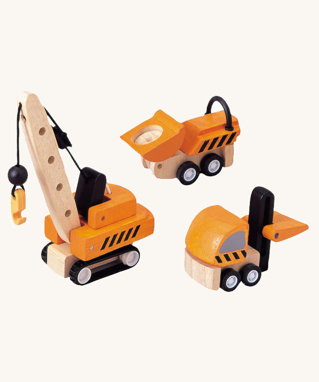 The PlanToys PlanWorld Construction Vehicles Set on a plain background. 