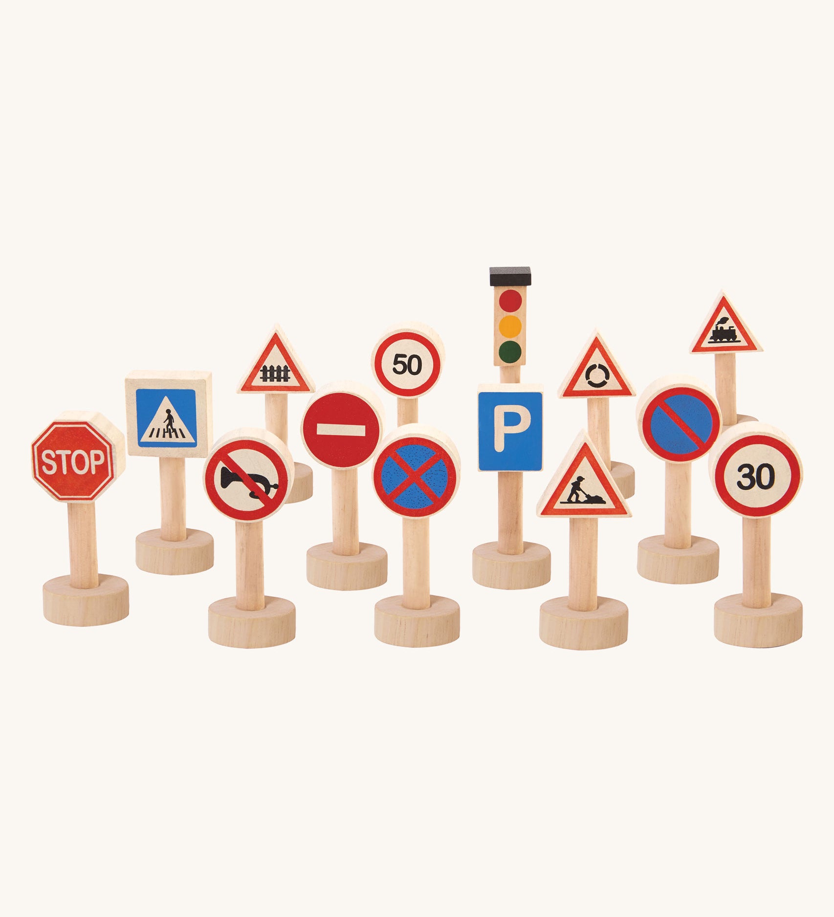 The PlanToys PlanWorld Traffic Signs and Lights on a plain background.