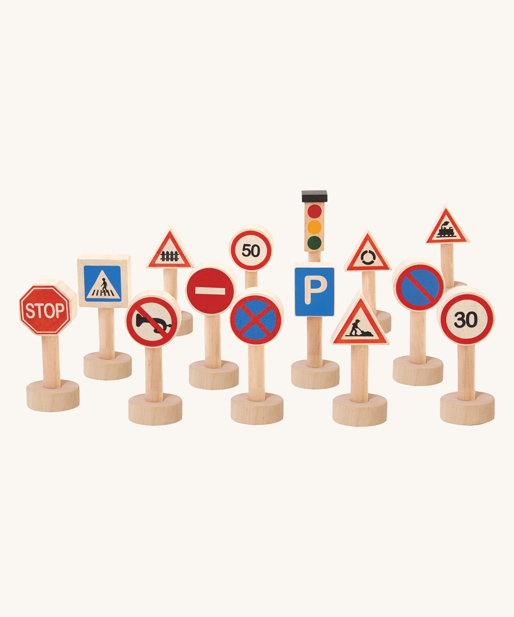 The PlanToys PlanWorld Traffic Signs and Lights on a plain background.