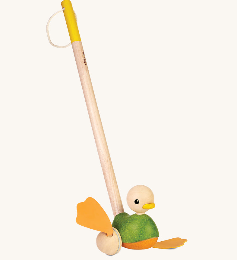 PlanToys Push Along Duck toy on a plain background. 