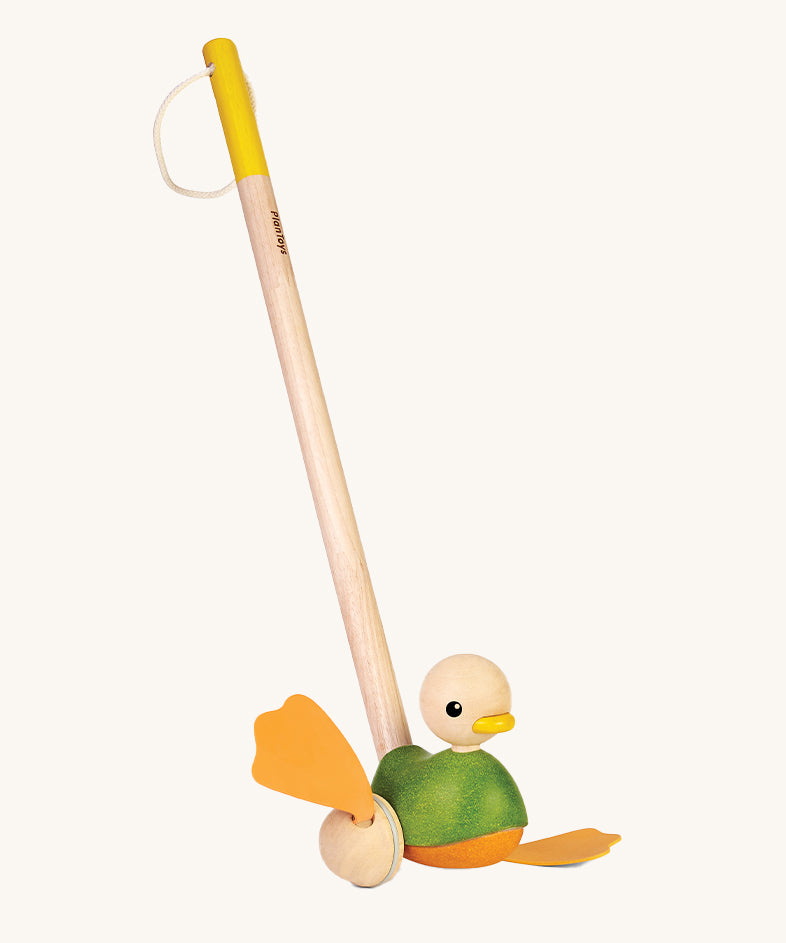 PlanToys Push Along Duck toy on a plain background. 