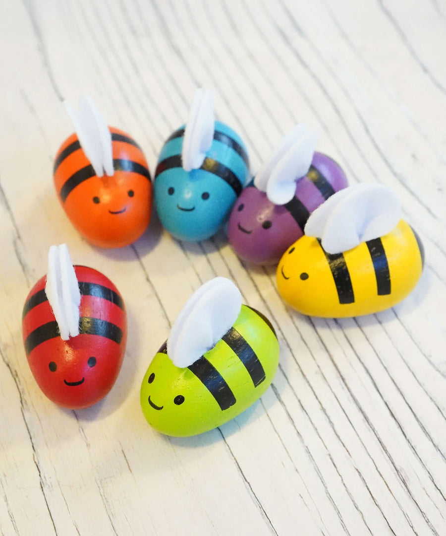 PlanToys Replacement Bees for bee hives in rainbow colours. 
