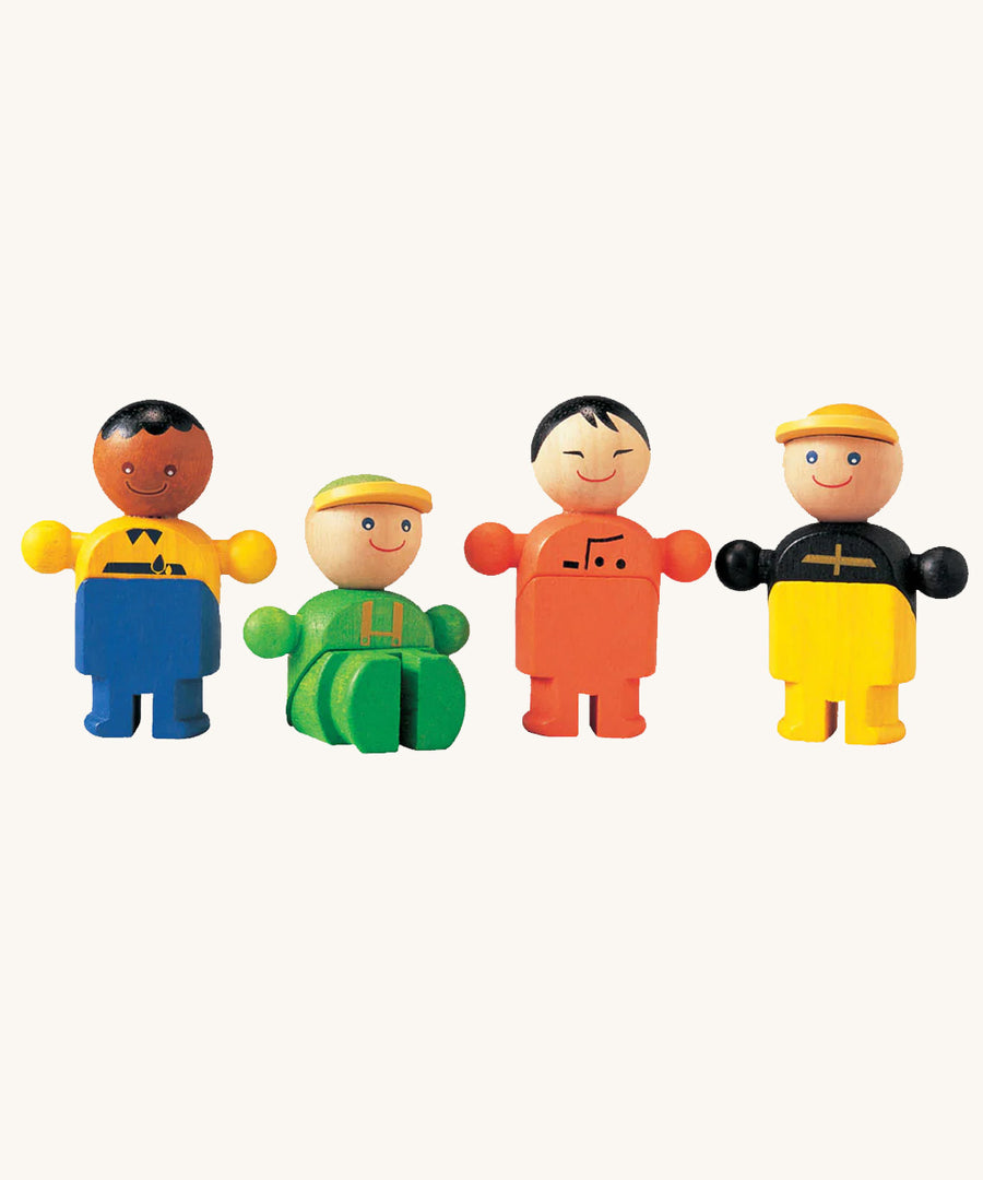 The PlanToys Tradespeople on a plain background. 