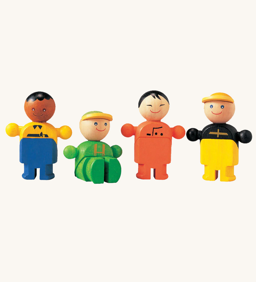 The PlanToys Tradespeople on a plain background. 