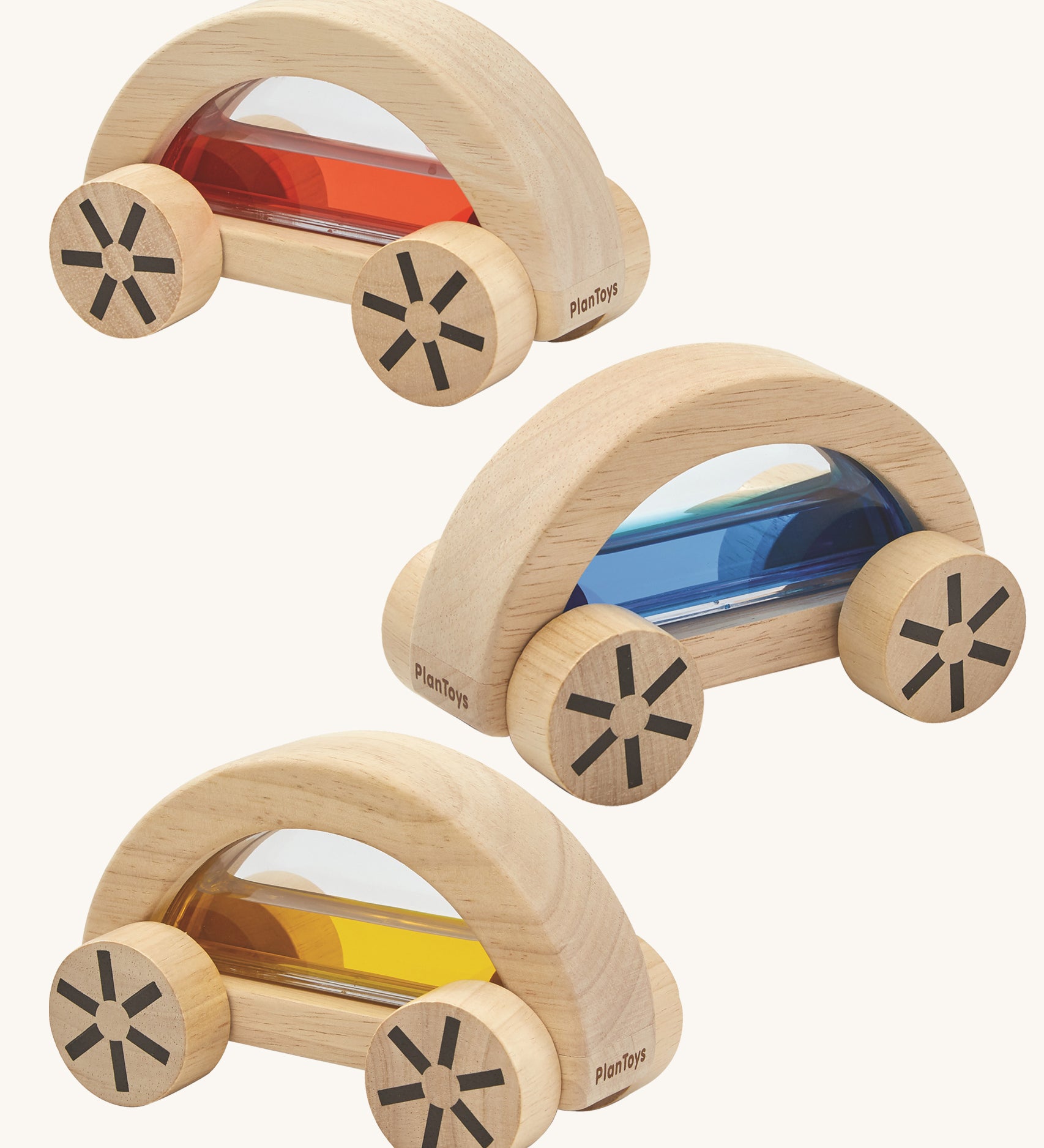 The PlanToys water block cars pictured on a plain background. 