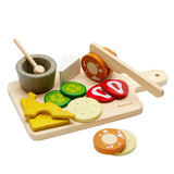 PlanToys childrens plastic-free wooden cheese and charcuterie board toy set on a white background