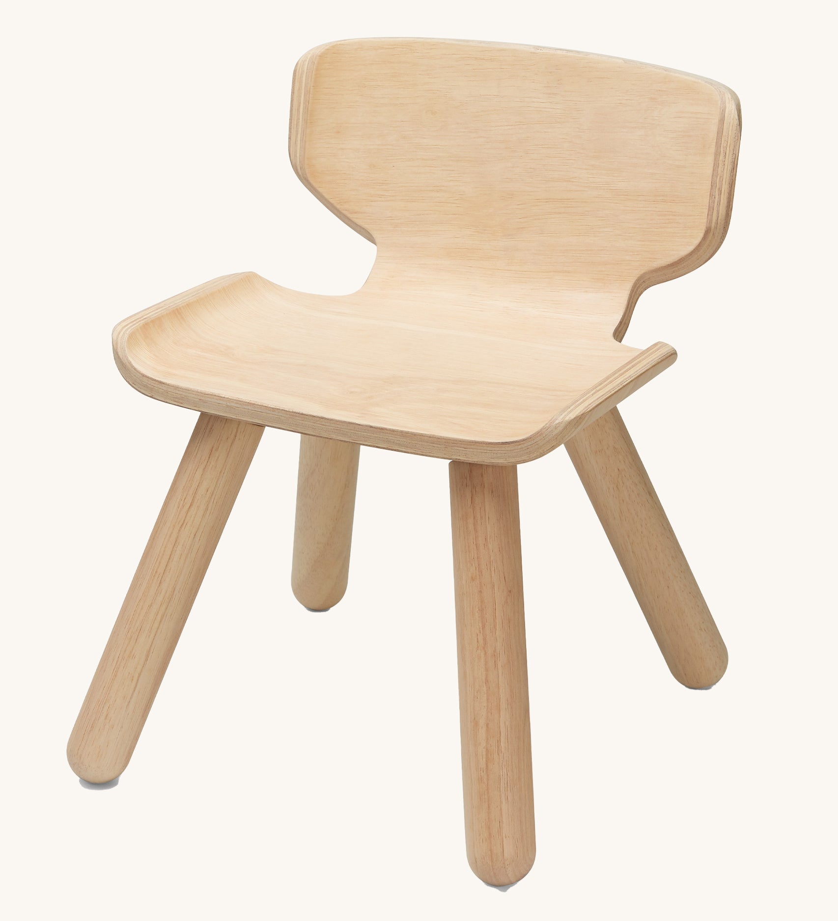 PlanToys wooden child's chair on a plain background.