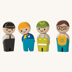 The PlanToys Service Crew on a plain background. 