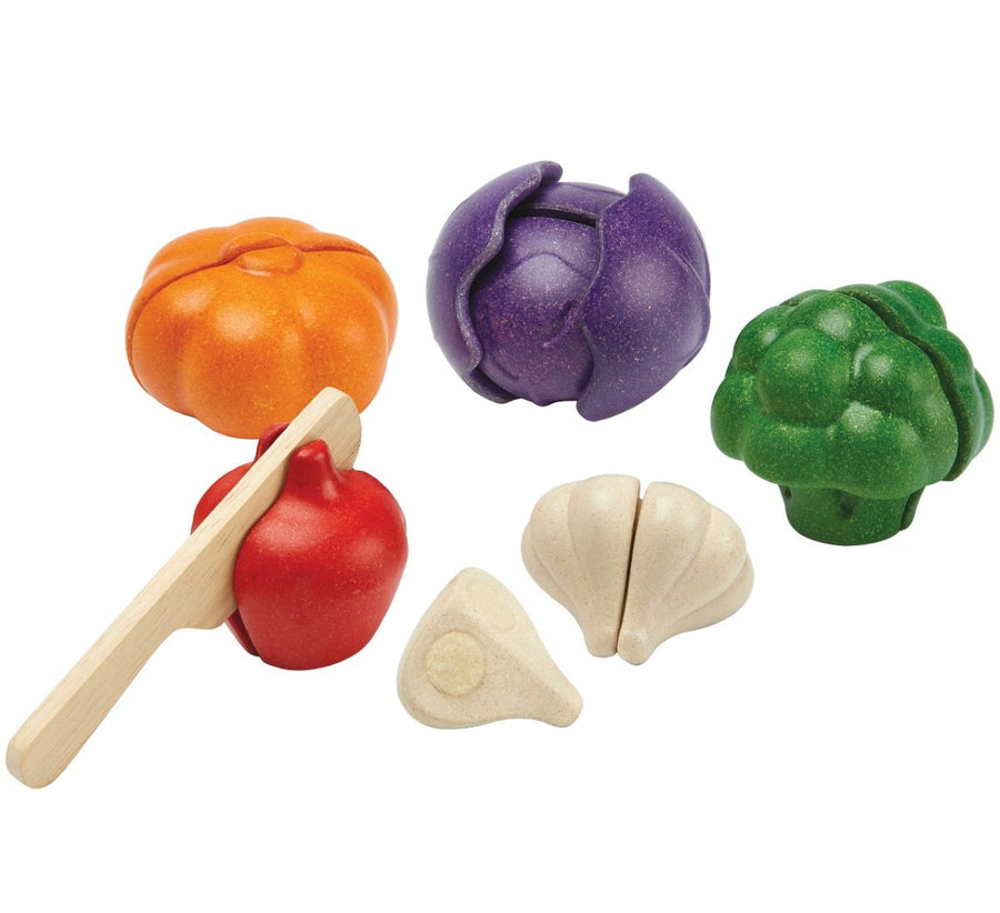 The PlanToys 5 Coloured Veggies play food set includes a red cabbage