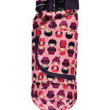 Close Pop-in Kokeshi Doll Stuff Sack, in light pink with a Kokeshi Doll print, and deep purple trim. On a white background