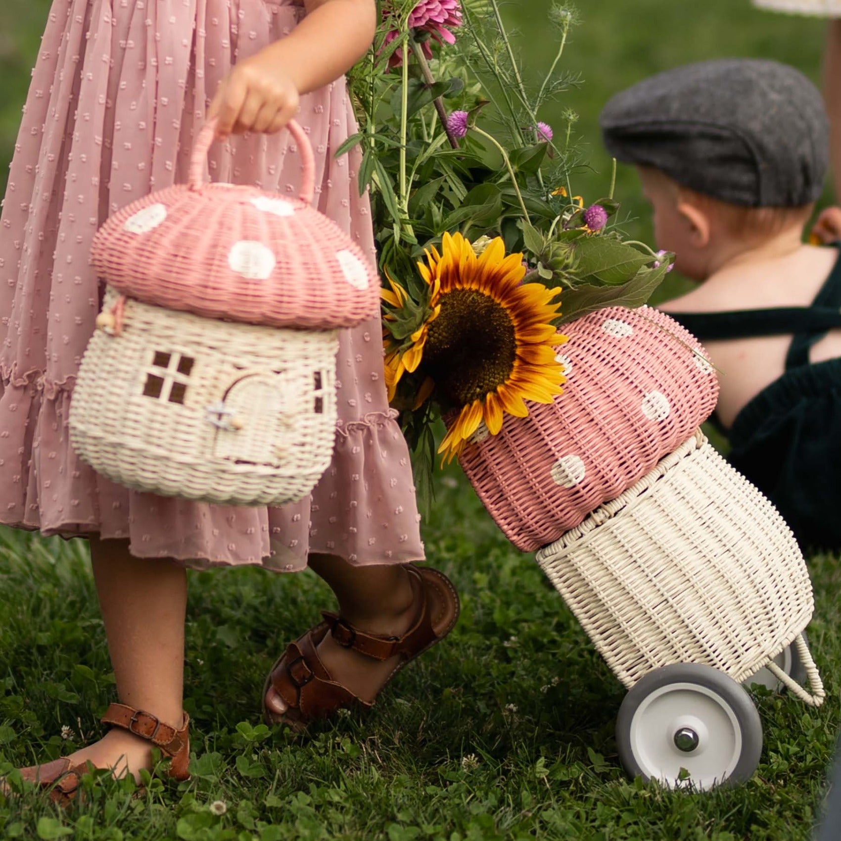 holding sunflowers.