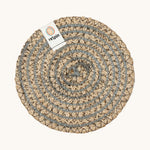 Respiin natural jute coaster in grey spiral on a cream background