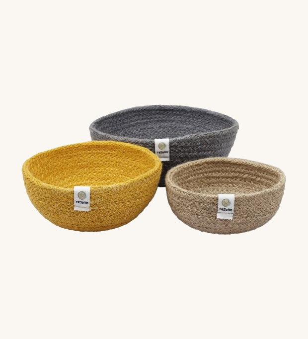 ReSpiin Jute Mini Bowl Set in the mixed beach colourway