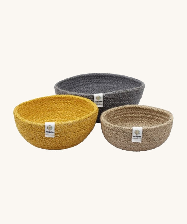 ReSpiin Jute Mini Bowl Set in the mixed beach colourway