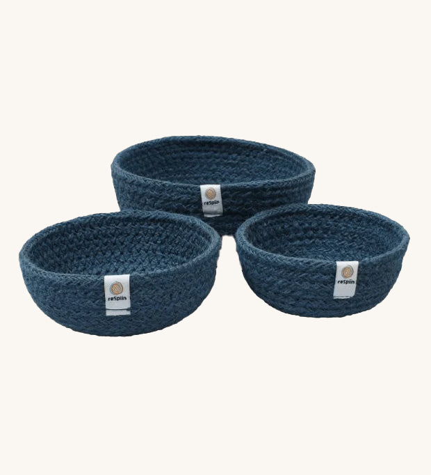 ReSpiin Jute Mini Bowl Set in the denim blue colourway