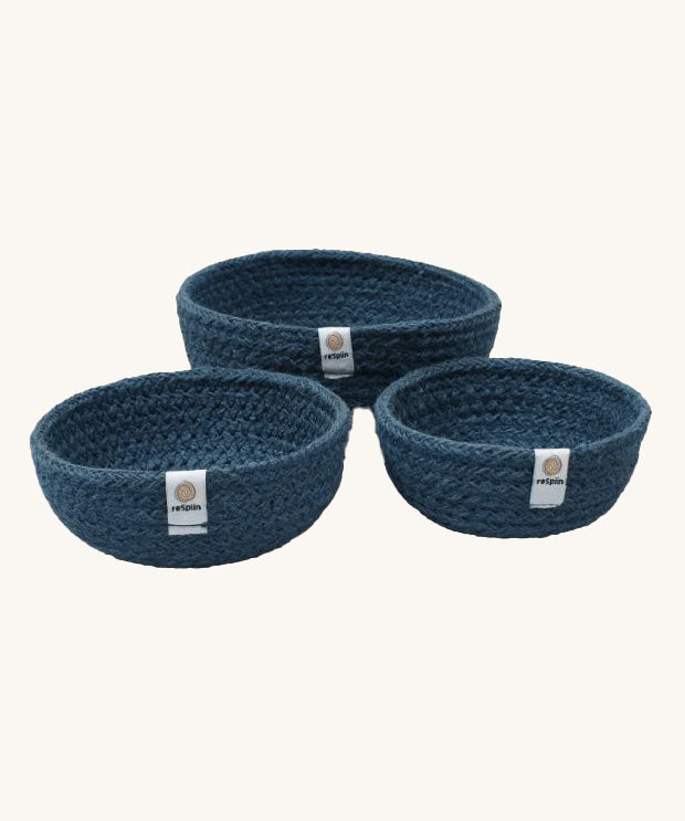 ReSpiin Jute Mini Bowl Set in the denim blue colourway