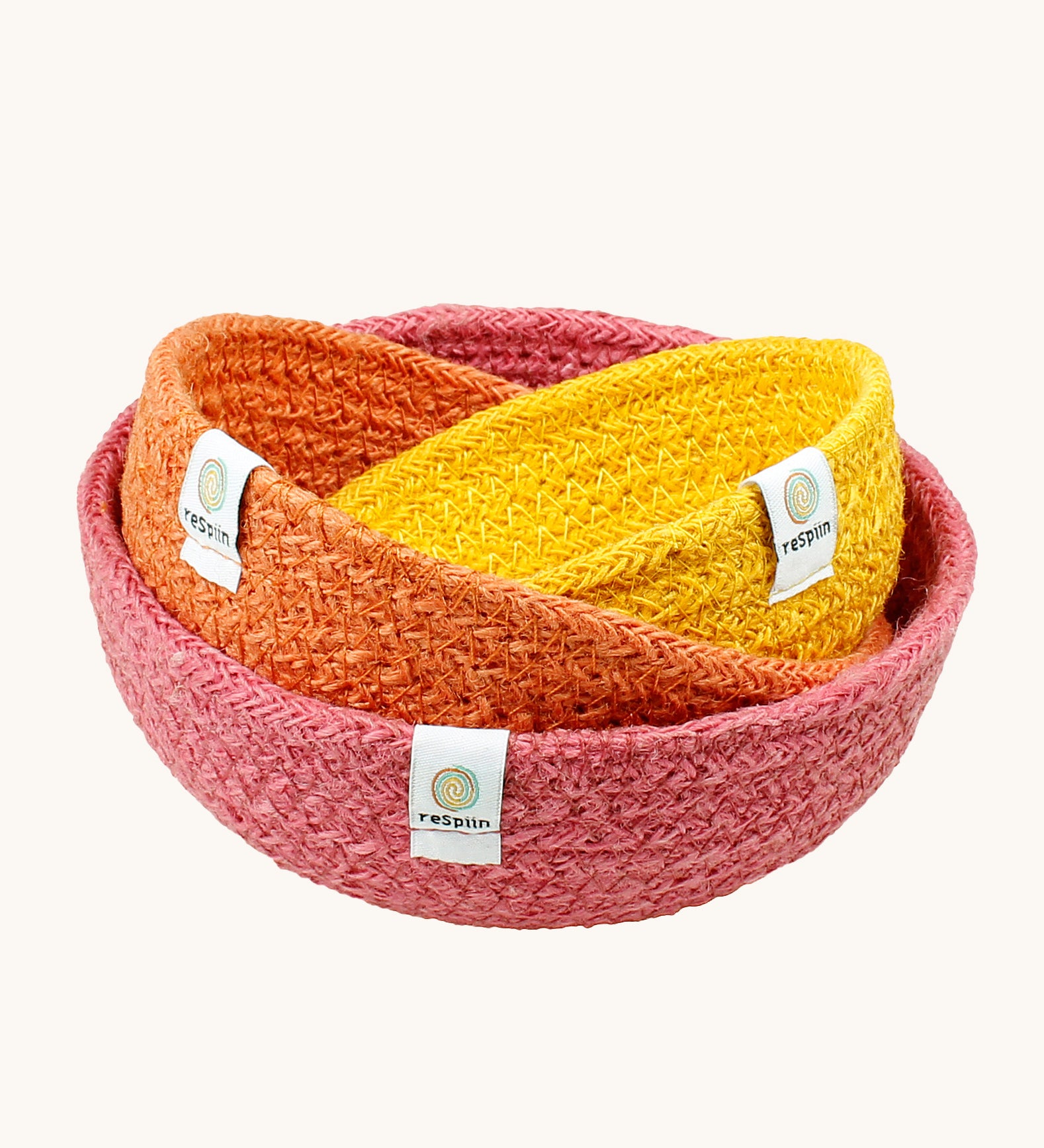 ReSpiin Jute Multicoloured Mini Bowl Set of 3 in the fire colourway